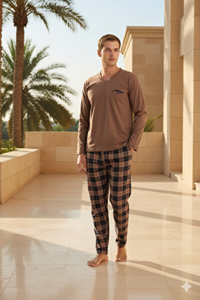 KLY bumbac 100% Set de pijamale pentru bărbați cu guler O, design elegant