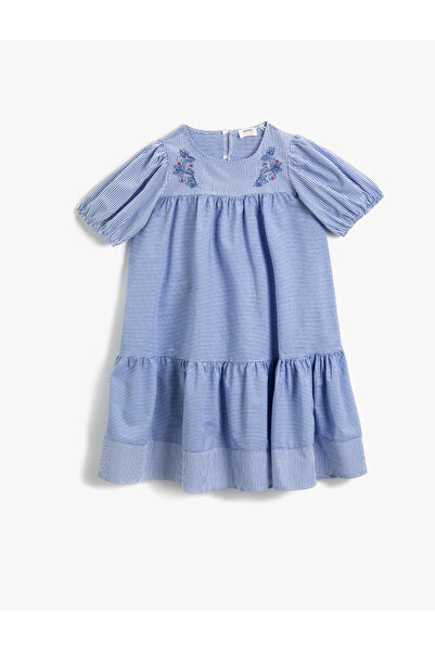 Koton Rochie în dungi, brodată, cu mânecă scurtă, din bumbac