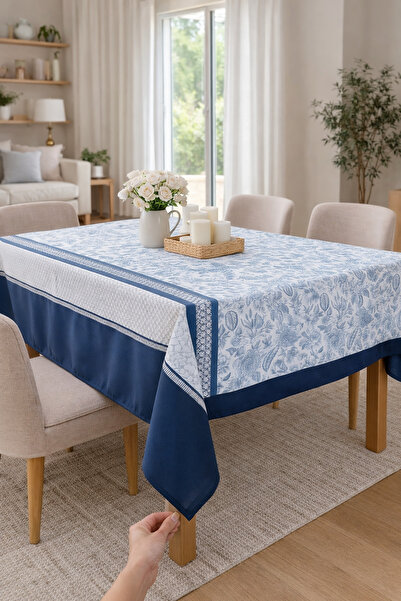 Rona Home Albastru bleumarin, cu flori, rezistent la pete, țesătură premium d...