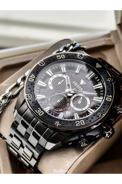 Fiesta Siyah Çelik Kordon, FONKSİYONLARI AKTİF,Çelik Kasa,VIP Erkek Kol Saati...