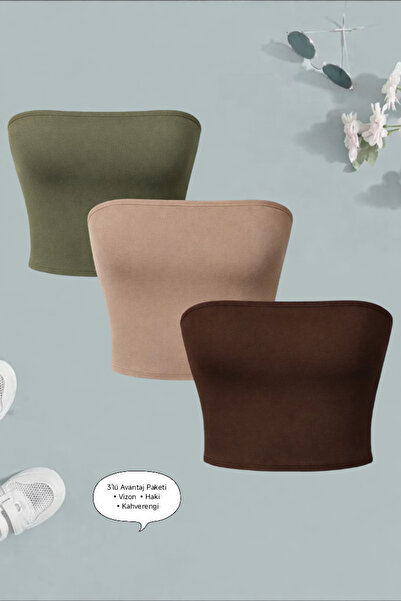 Olyssia Дамски комплект от 3 части без презрамки бюстие къса блуза / прилепва...