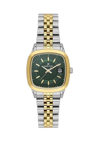 Daniel Klein ساعة نسائية فاخرة من الفولاذ المقاوم للصدأ باللونين الفضي والذهب...