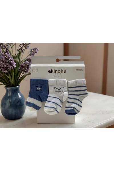 Ekinoks Koala Patterned Triple Baby Socks Blue