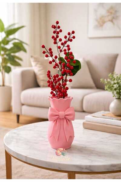 Miolette Rose Bow Fiyonklu Pembe Dekoratif Vazo | Salon & TV Ünitesi | 17×10 ...