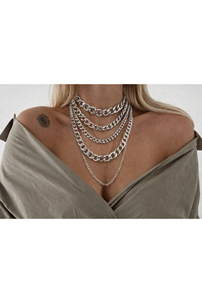 Maiden design Gold renk sıralı çoklu kolye