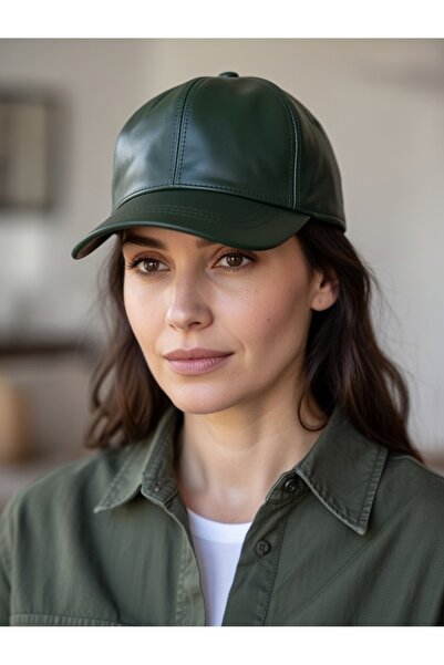 BY SCK قبعة صغيرة من الجلد الطبيعي باللون الأخضر الداكن للجنسين - الموسم الجد...