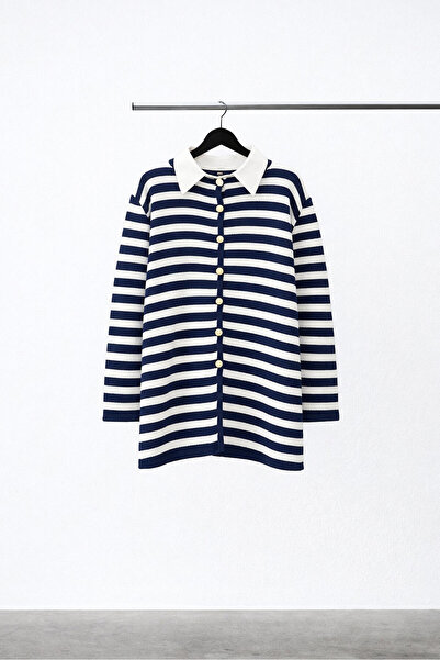 Touché Privé GOLDENER GEKNÖPFTER GESTREIFTER LANGER CARDIGAN