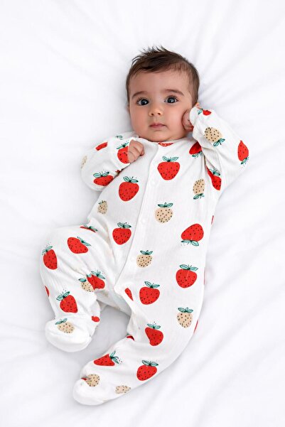 VANİLLİA %100 Pamuklu Organik Kız Bebek Erkek Bebek Yenidoğan Tulum Baskılı T...