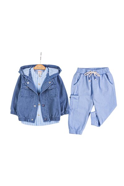 The-kid.co HAPPY IN BLUE THREE PIECE SET - BLUE