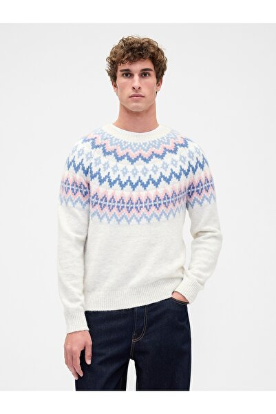 GAP Erkek Beyaz Fuzzy Relaxed Fair Isle Kazak