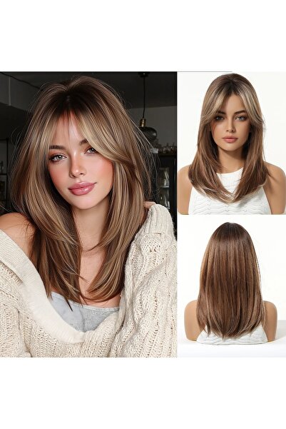 animis beauty Шоколадово кафява перука, синтетични влакна с визия, средно пра...