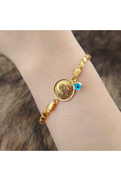 Altınbeyi Ata Çeyrek Altınlı 14/22 Ayar Nazar Boncuklu Şık Altın Bileklik