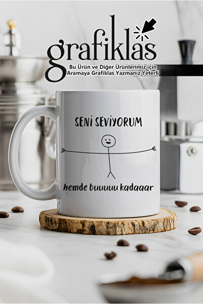 Grafiklas Seni Seviyorum Kupa Bardak Çift Baskılı– Romantik Baskılı Sevgiliye...