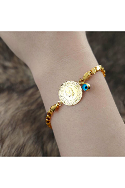 Altınbeyi 22 Ayar Yatırımlık Yeni Çeyrek Altınlı 14 Ayar Pullu Zincirli Bileklik