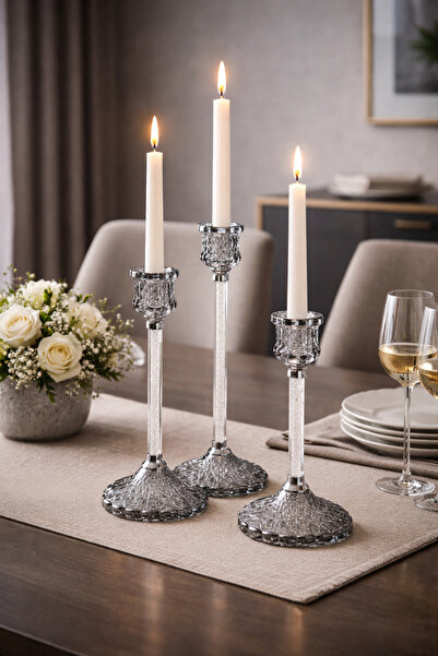 Palpe 3lü Mumluk Şamdan Dekoratif Obje Biblo Süs Eşya Salon Aksesuar Tv Sehpa...