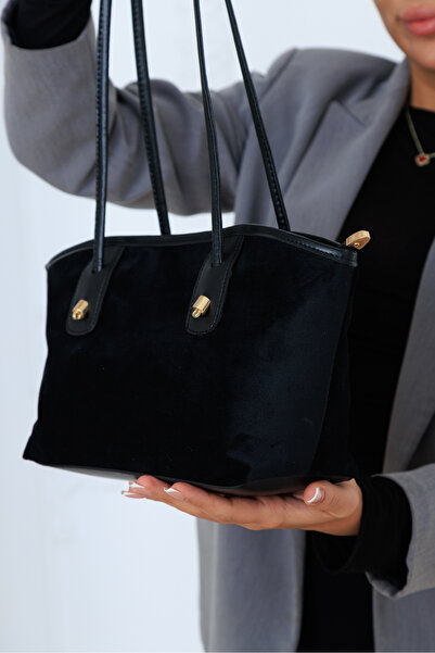 torime Suede Touch Premium Vegan Suede Black Women's Shoulder & Shoulder Bag