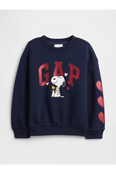GAP Kız Bebek Lacivert Peanuts Relaxed Logo Sweatshirt