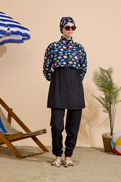 GAVLİA Women's Hijab Swimsuit Set of 3 with Half-Cover Zipper.