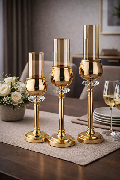 Palpe 3lü Mumluk Şamdan Dekoratif Obje Biblo Süs Eşya Salon Aksesuar Tv Sehpa...