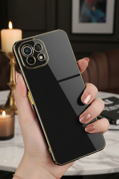 AQUA AKSESUAR Xiaomi Mİ 11 Lite Uyumlu Parlak Altın Kenarlı Kamera Korumalı D...
