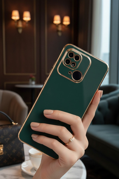 AQUA AKSESUAR Xiaomi Redmi 10C Uyumlu Parlak Altın Kenarlı Kamera Korumalı Da...