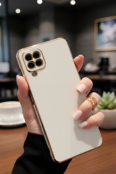 AQUA AKSESUAR Samsung Galaxy A12 Uyumlu Parlak Altın Kenarlı Kamera Korumalı ...