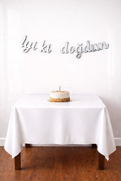 Baloncu Dede Silver Happy Birthday Calligraphy Banner Birthday Ornament