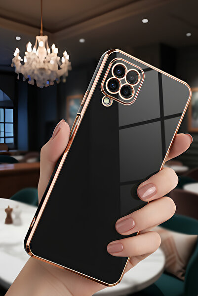 AQUA AKSESUAR Samsung Galaxy A12 Uyumlu Parlak Altın Kenarlı Kamera Korumalı ...