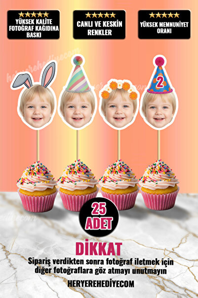 heryerehediye Çocuk Doğum Günü Fotoğraflı Kürdan Süsü 25 Adet