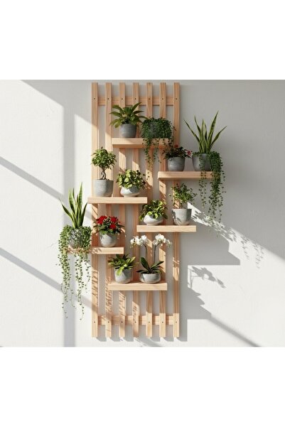 Ev dekka "Köknar Ahşap Duvar Dekoru -60x35 cm Pratik Montajlı Çiçeklik - Delm...