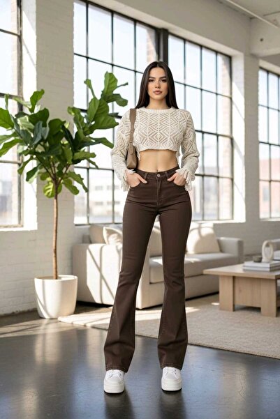 NWC Blugi evazați maro pentru femei talie înaltă Jeans Flare Jean