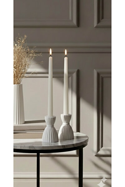 WOOZY SHOP Dekoratif Şamdan ve Mum 2'li set