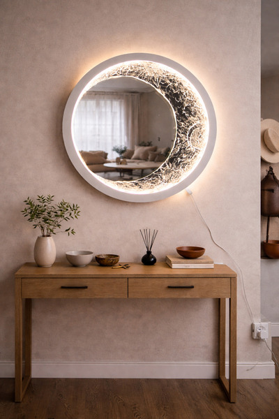 AYDORA ATÖLYE LED AYDINLATMALI AY DESENLİ AYNA