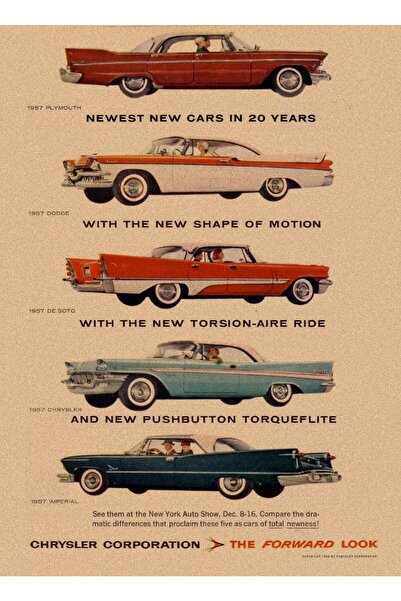 Caph Design 1957 American Muscle Arabaları Vintage Kraft Poster - 33x48cm
