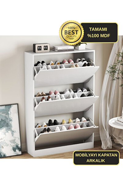 Lapiri MDF 3 Çekmeceli Ayakkabı Dolabı Gizli Ahşap Ayakkabılık Giriş Holü İçi...