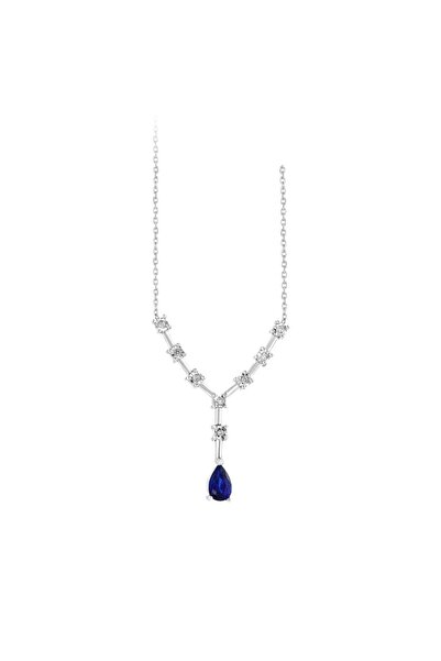 Assos Pırlanta 0.04 Karat Damla Safir Taşlı Pırlanta Kolye