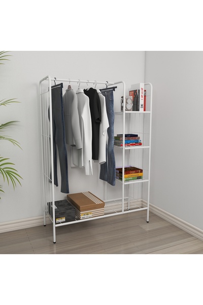 Metallica Concept Doğa Raflı Metal Beyaz Elbise Askılığı Çok Amaçlı Raf Konfe...
