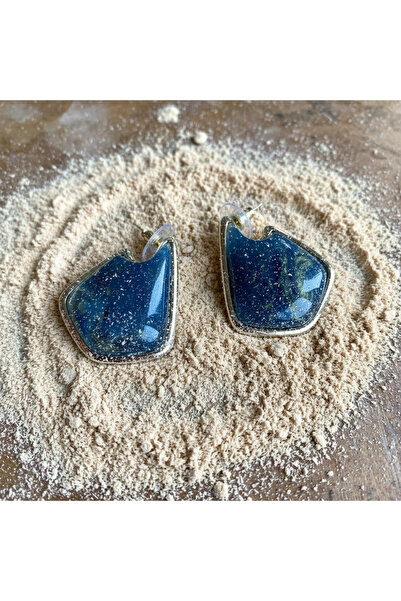 Zeina Jewelry bijoux ZEİNA PREMIUM Okyanus Mavisi Doğal Taş Efektli Çekik For...