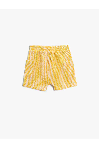Koton Checked Shorts with Pockets Button Detail Elastic Waist