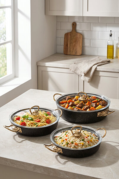 Homekolik طقم قدور 6 قطع من الجرانيت مع أغطية زجاجية ومقابض معدنية سوداء 18-2...