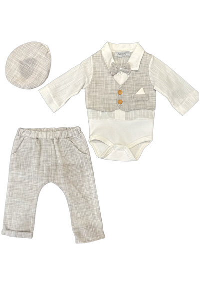 The-kid.co طقم ليتل ديوك للمواليد الجدد – طقم أنيق من 3 قطع – رمادي