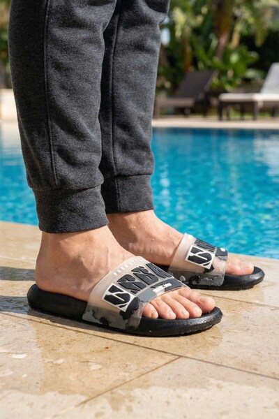 GEZER Men's Summer Pu Suitable for Wet Floor Home Bathroom Garden Pool Slippers