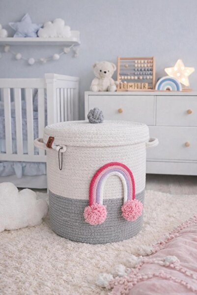 Secem Boutique سلة ألعاب 30x30، سلة متسخة، سلة مغطاة، منظم غرفة الأطفال، سلة خوص