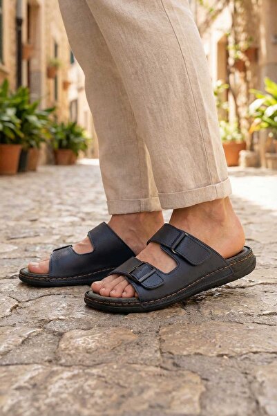 GEZER Летни мъжки ежедневни чехли от изкуствена кожа с две катарами и регулир...