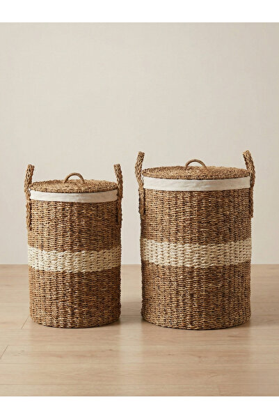SepetçiBaba 2'li Hasır Sepet - Çamaşır Sepeti - Sele - Genel Amaçlı Sepet - 1012