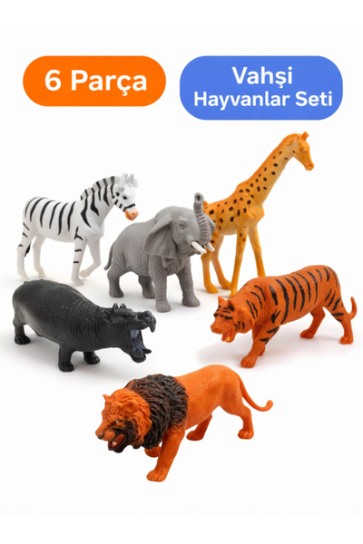 a v d a 6 Parça Vahşi Hayvanlar Seti Oyuncak Aslan Kaplan Su Aygırı Fil Zebra...