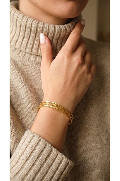 FerizZ Altın Kaplama Oluklu Ve Zigzag Ajda Bilezik BLZ-3126