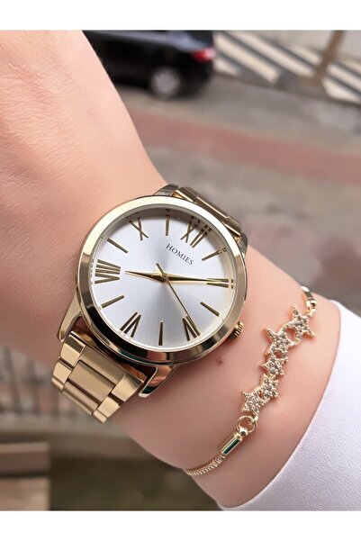 Homies ساعة يد نسائية بسوار فولاذي مقاوم للماء مع هدية