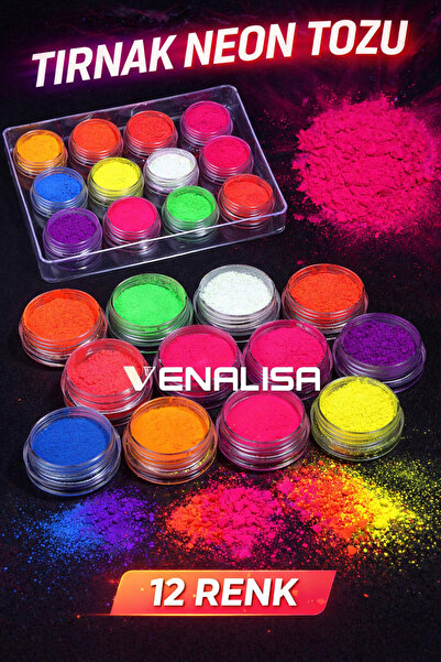 Venalisa 12'li Neon Tırnak Pigmenti Nail Art Neon Toz Seti