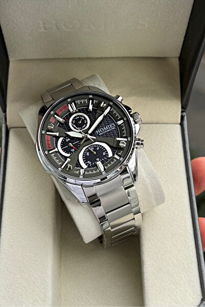 Homies ساعة يد رجالية فضية اللون بحبل فولاذي تعمل بجميع الوظائف - مع هدية سوار